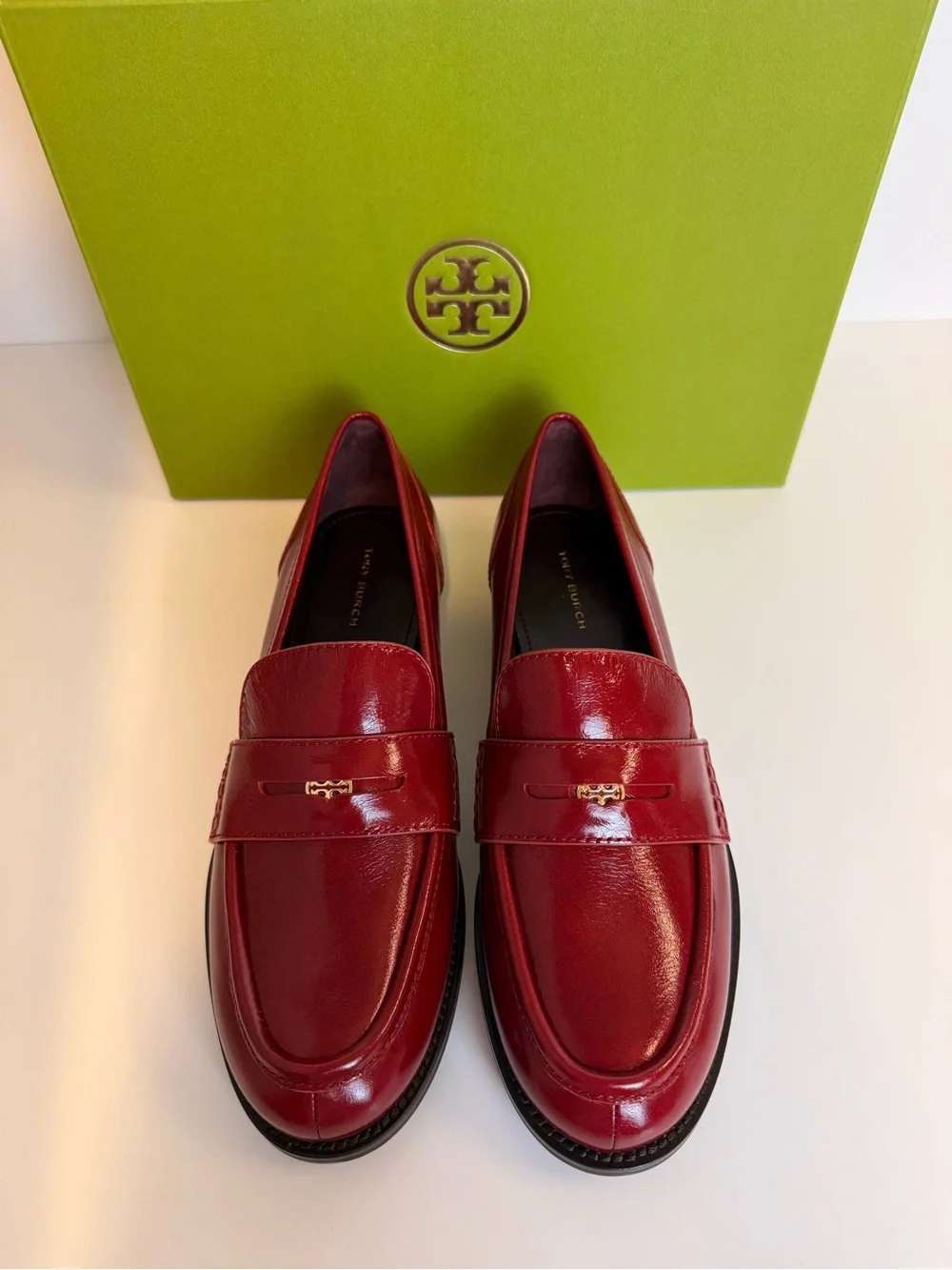 Tory Burch Chelsea Penny Loafer Crimson Red Leather Slip-On Flats $325